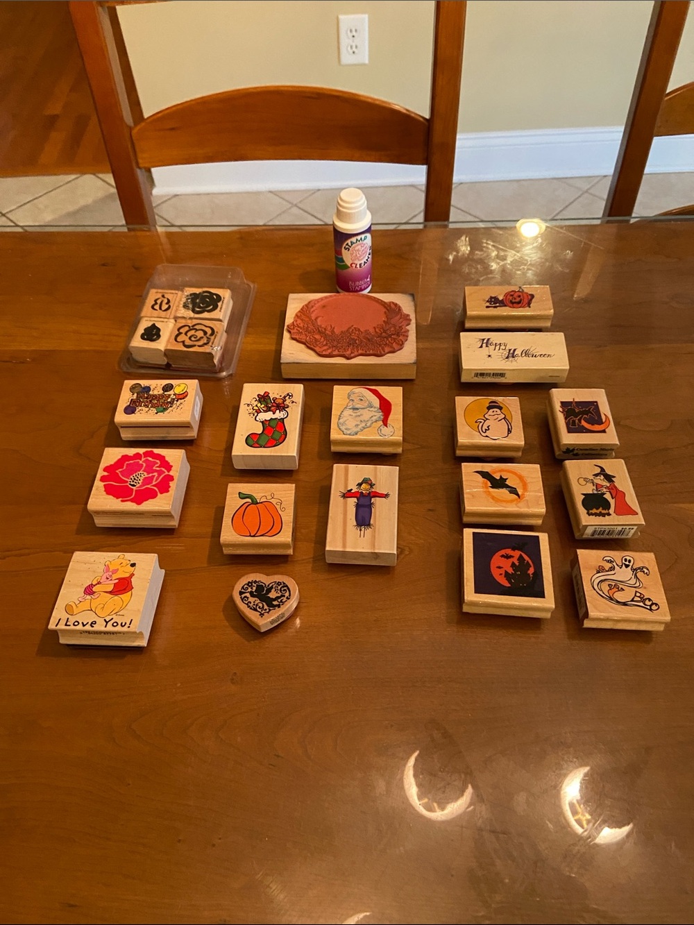 Assorted Wooden Rubber Stamps - Colorful Designs. Barely used.